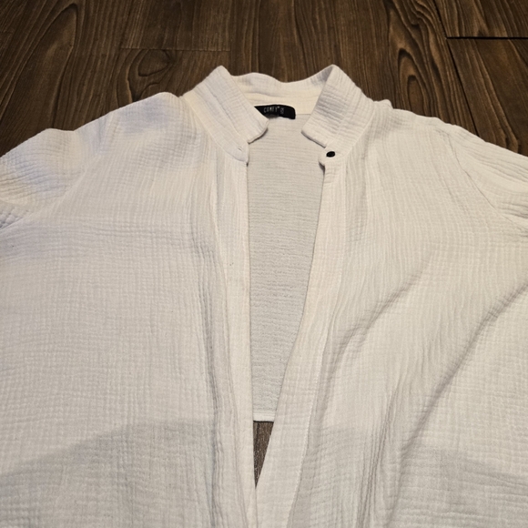 Comfy USA White Gauze Top Crepe Tie Front Blouse Vacation Beach Cotton Casual L - Picture 5 of 16